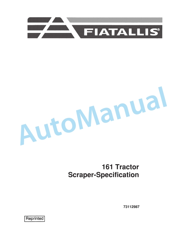 Fiatallis 161 Tractor Scraper-Specification Service Manual 73112987