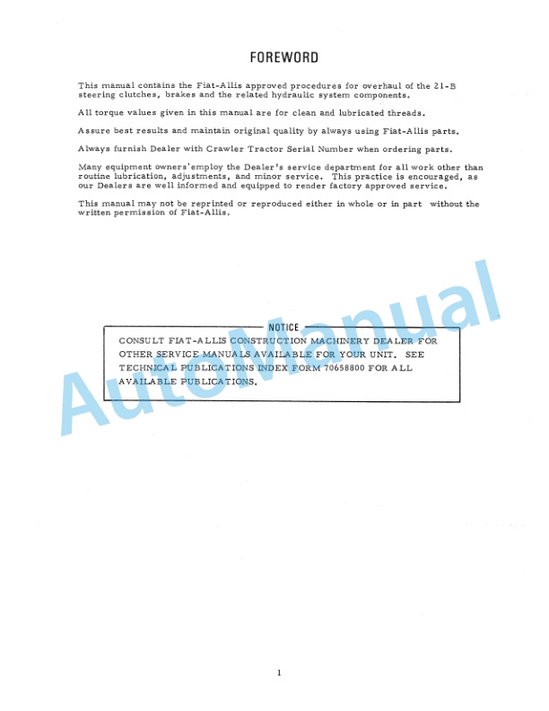 Alternative view of Fiatallis 21B Crawler Tractor Service Manual 70682859