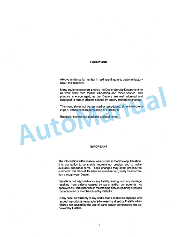 Alternative view of Fiatallis 21C Crawler Tractor Service Manual 73121700
