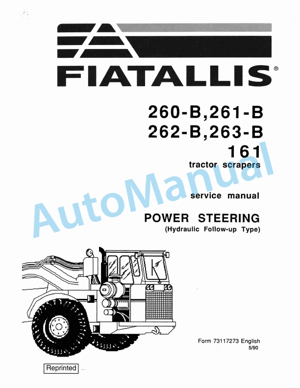 Fiatallis 260B, 261B, 262B, 263B, 161 Tractor Scraper Service Manual 73117273