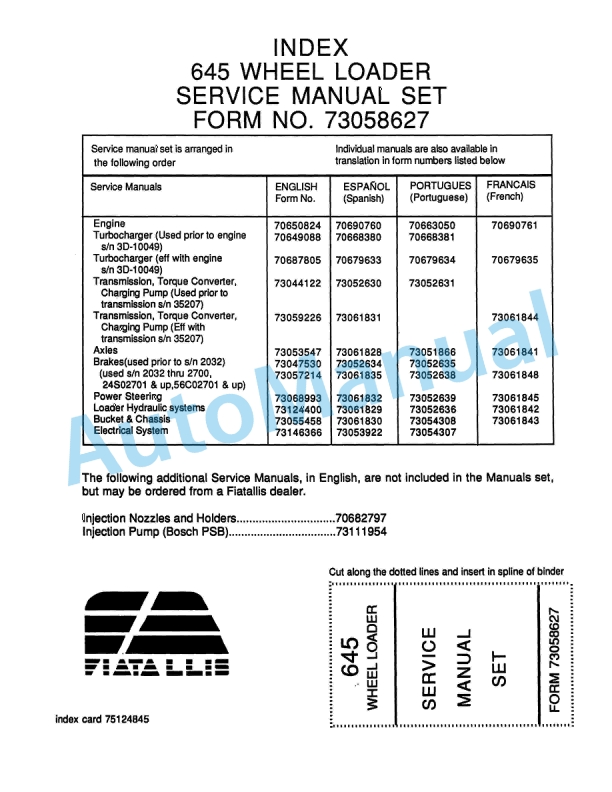 Fiatallis 645 Wheel Loader Service Manual 73058627