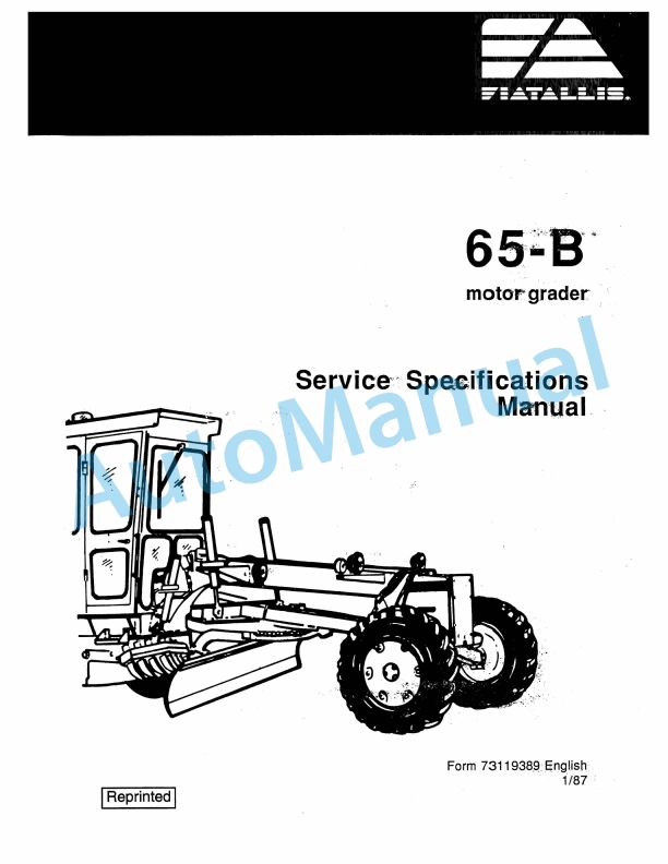 Fiatallis 65B Motor Grader Service Manual 73119389