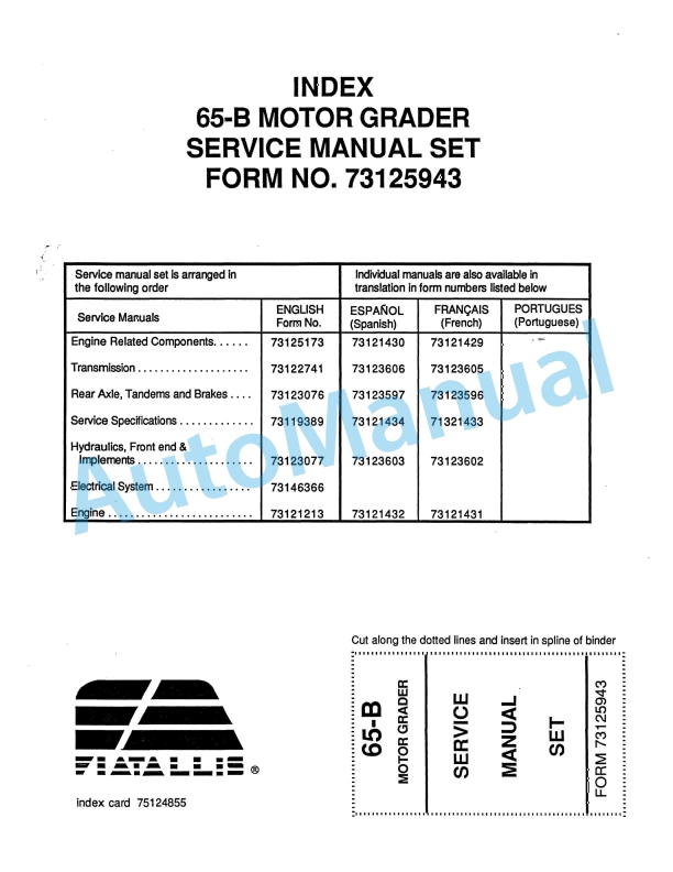 Fiatallis 65B Motor Grader Service Manual 73125943