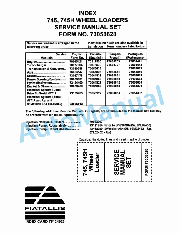 Fiatallis 745, 745H Wheel Loader Service Manual 73058628