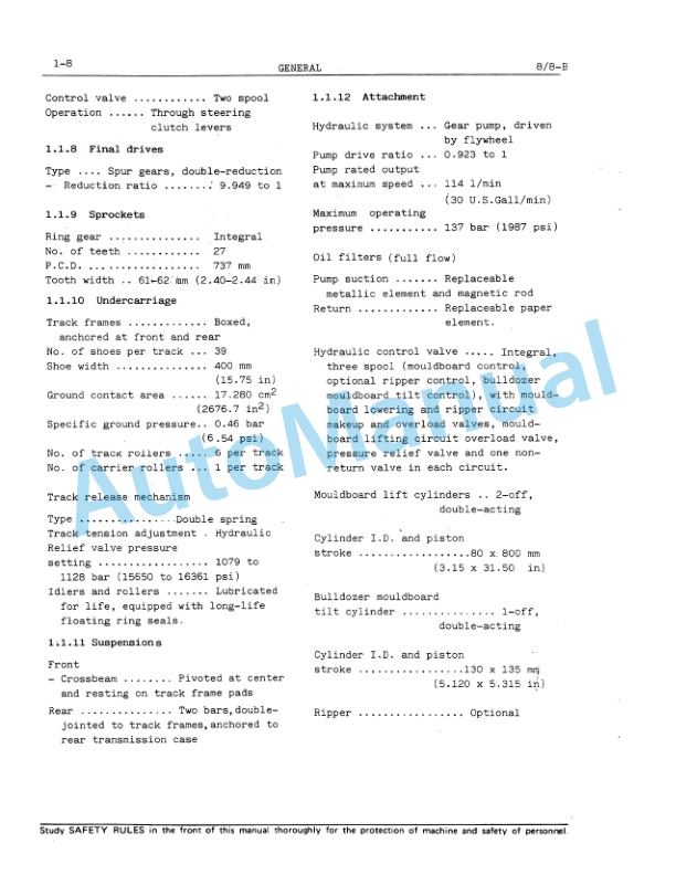 Fiatallis 8, 8B Crawler Dozer Service Manual 60406223-2