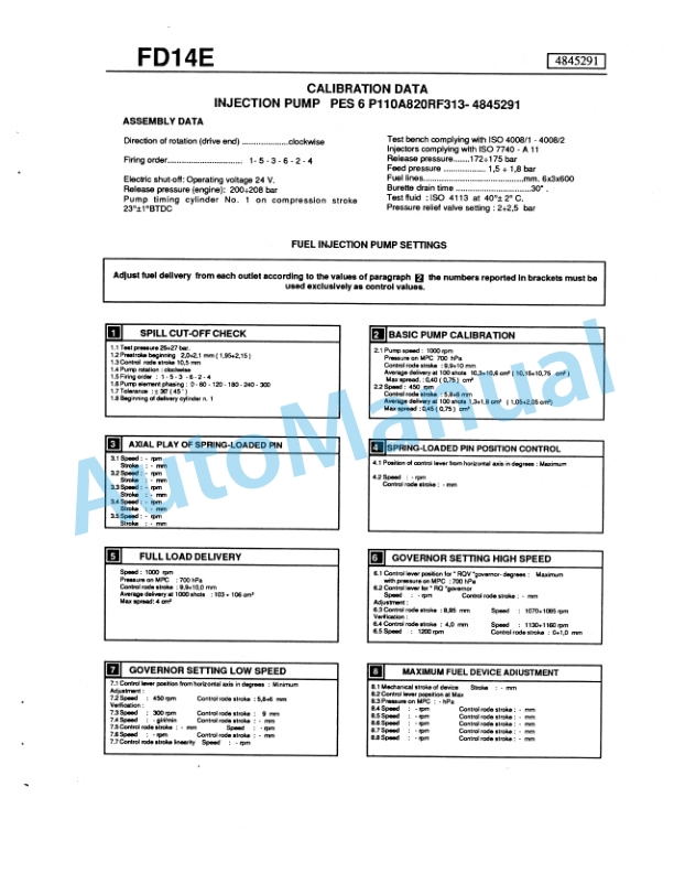 Fiatallis Calibration Data Fuel Injection Pump Service Manual 60407047-5