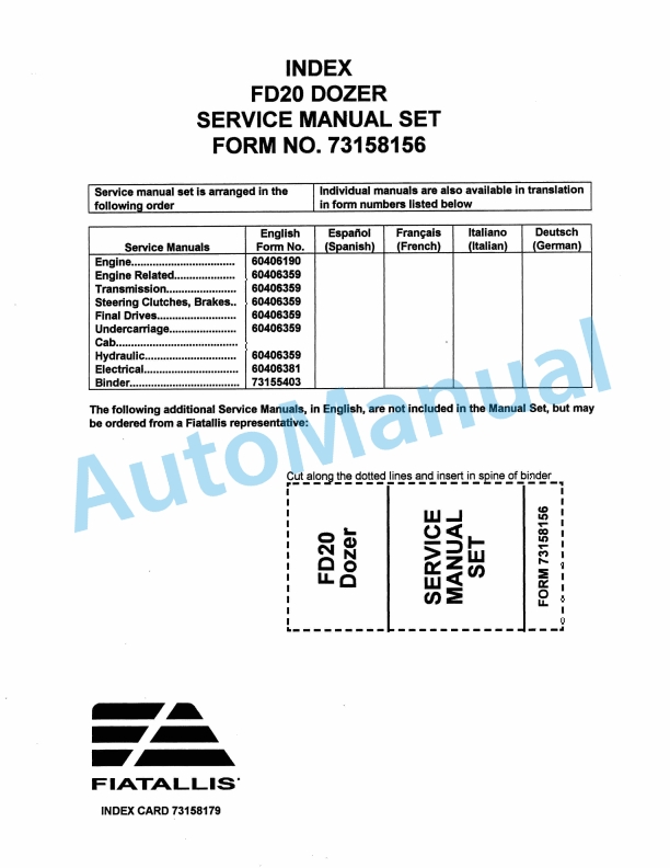 Fiatallis FD20 Dozer Service Manual 73158156