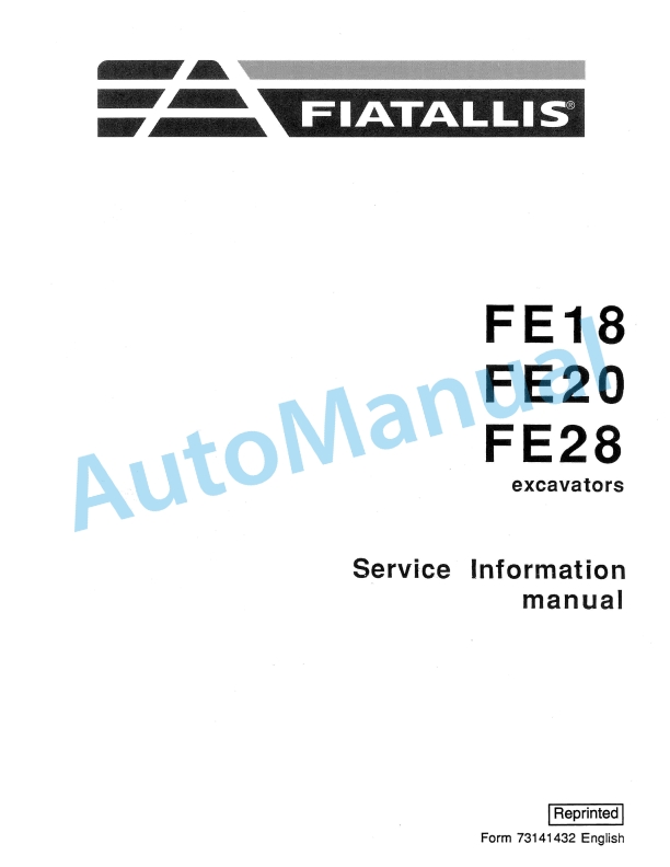 Fiatallis FE18, FE20, FE28 Excavator Service Manual 73141432