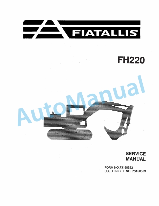 Fiatallis FH220 Hydraulic Excavator Service Manual 73158522