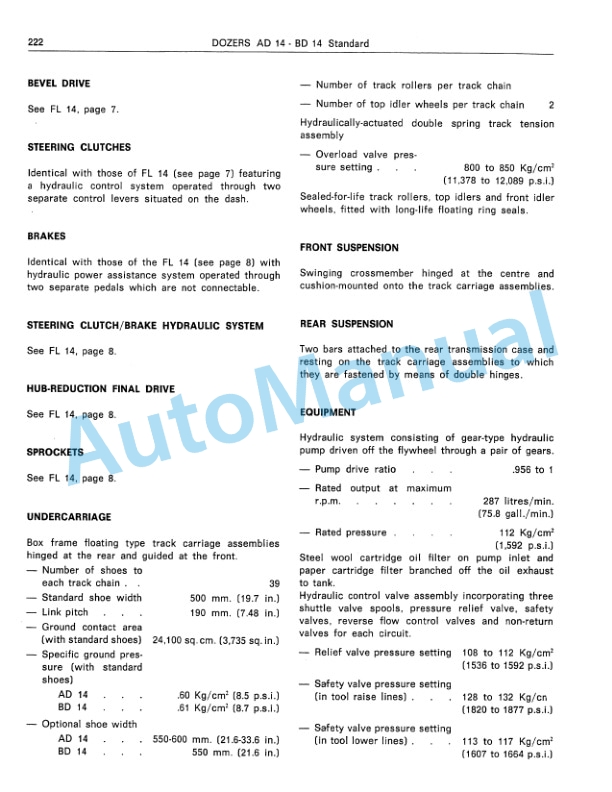 Fiatallis FL14, FL 14B Crawler Loader - 14, 14B Dozer - 150C Crawler Tractor Service Manual 60406026-4