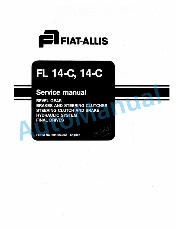 Fiatallis FL14C, 14C Crawler Dozer Service Manual 60406292