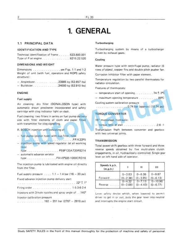 Fiatallis FL20 Crawler Loader Service Manual 60406241-2
