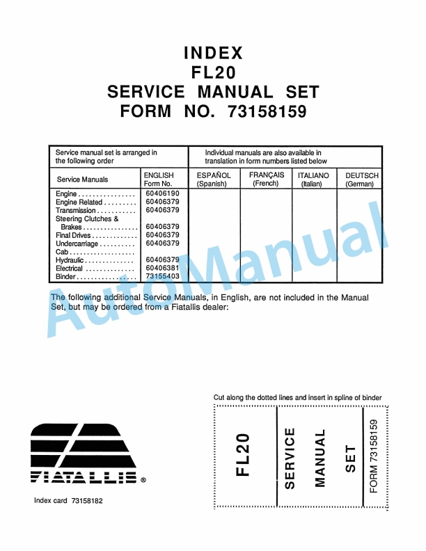 Fiatallis FL20 Crawler Loader Service Manual 73158159