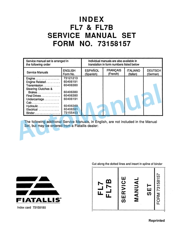 Fiatallis FL7, FL7B Service Manual 73158157
