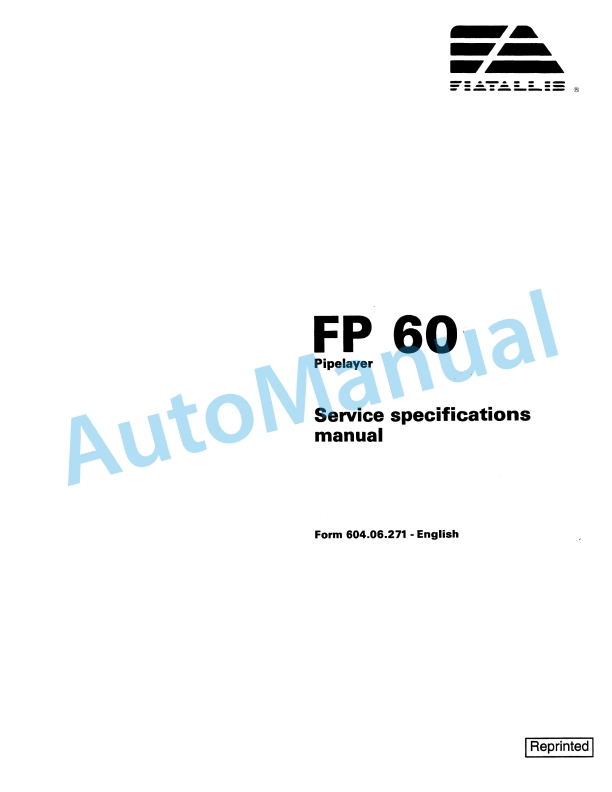 Fiatallis FP60 Pipelayer Service Manual 60406271