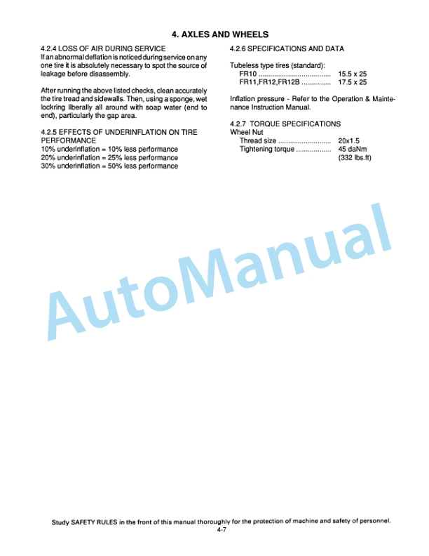 Fiatallis FR10, FR11, FR12, FR12B Wheel Loader Service Manual 73158237-3