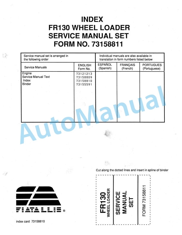 Fiatallis FR120 Wheel Loader Service Manual 73158811