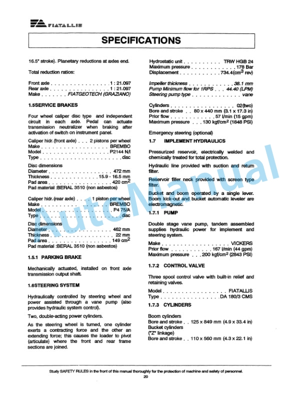 Alternative view of Fiatallis FR140 Wheel Loader Service Manual 75314894