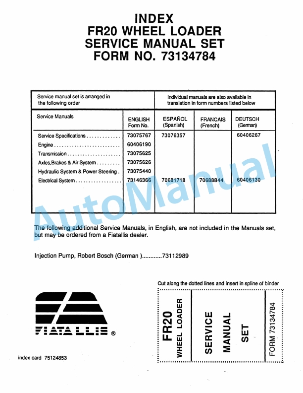 Fiatallis FR20 Wheel Loader Service Manual 73134784