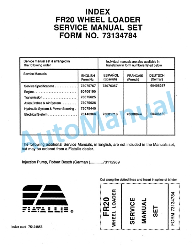 Fiatallis FR20 Wheel Loader Service Manual 73134784-2