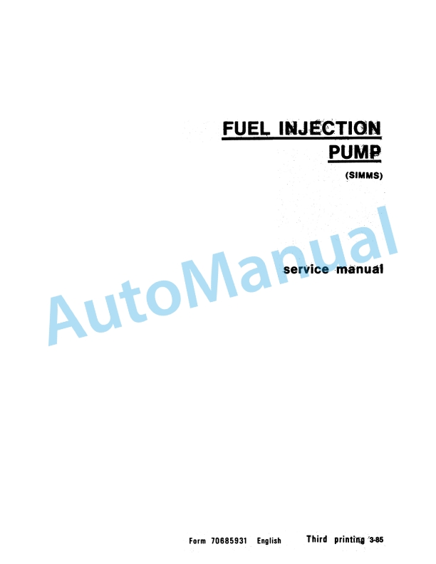 Fiatallis Fuel Injection Pump Service Manual 70685931