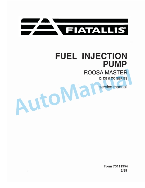 Fiatallis Fuel Injection Pump Service Manual 73111954