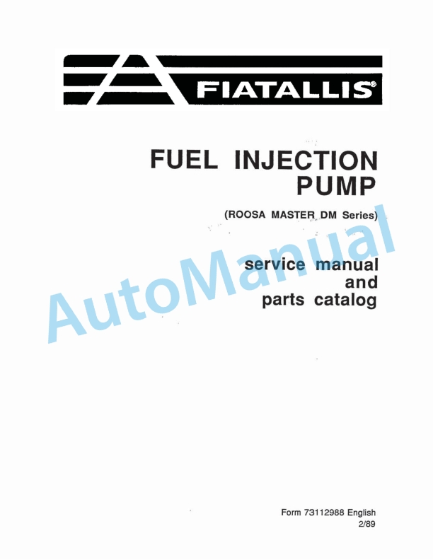 Fiatallis Fuel Injection Pump Service Manual 73112988