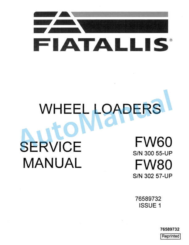 Fiatallis FW60, FW80 Wheel Loader Service Manual 76589732