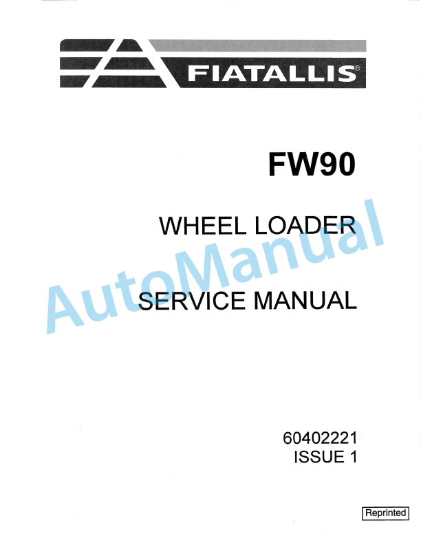 Fiatallis FW90 Wheel Loader Service Manual 60402221