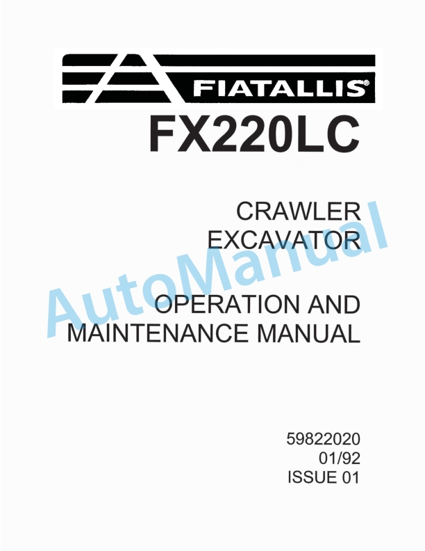 Fiatallis FX220LC Crawler Excavator Operation and Maintenance Manual 59822020