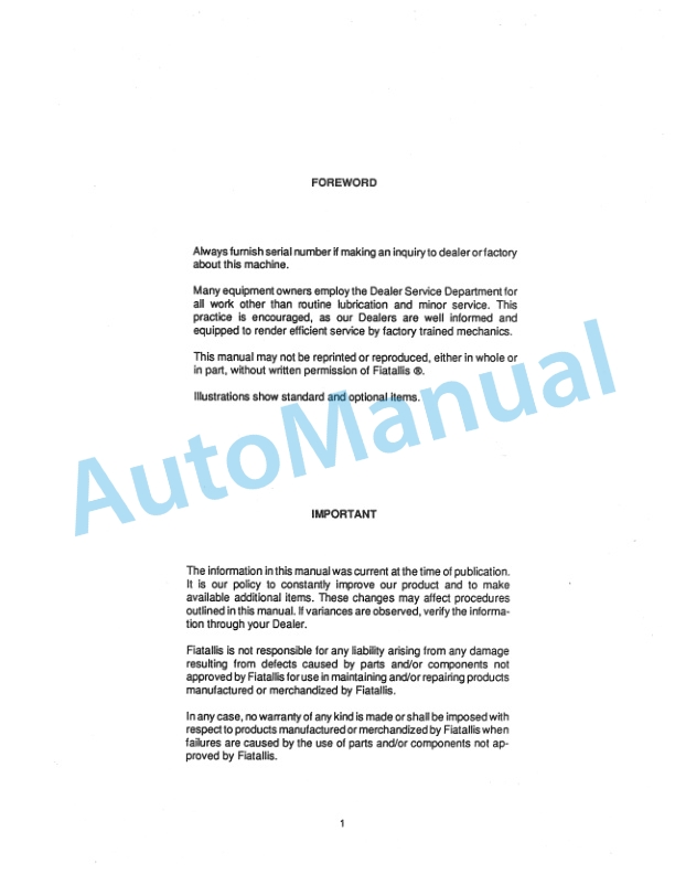 Alternative view of Fiatallis HD6, HD11 Crawler Tractor - 7G Crawler Loader Service Manual 70690347