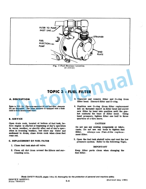 Alternative view of Fiatallis M100, 100B, 100C, 150C, 200C Motor Grader Service Manual 70682501