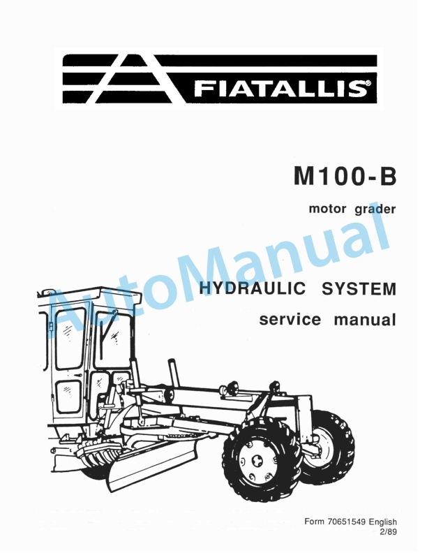 Fiatallis M100B Motor Grader Service Manual 70651549
