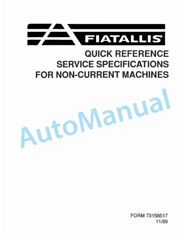 Fiatallis Quick Reference Service Manual 73158517