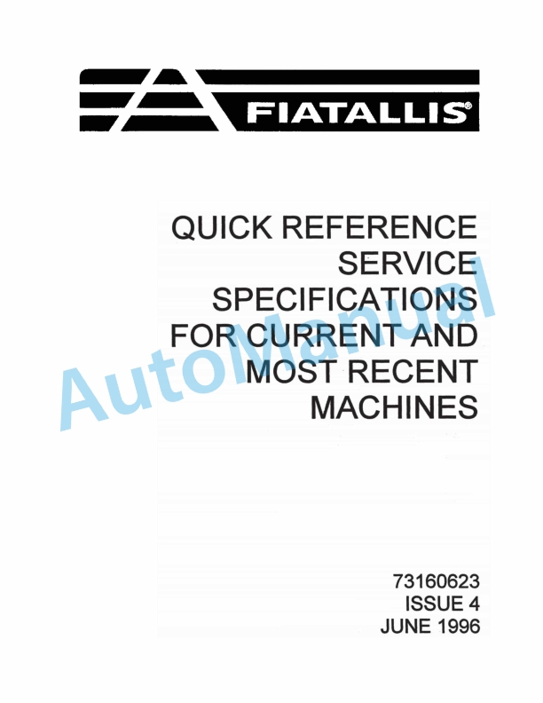 Fiatallis Quick Reference Service Manual 73160623