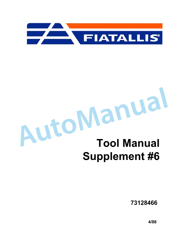 Fiatallis Supplement 6 Tool Manual 73128466