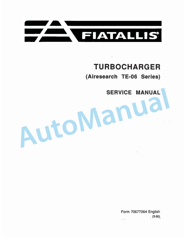 Fiatallis Turbo Charger Service Manual 70677064