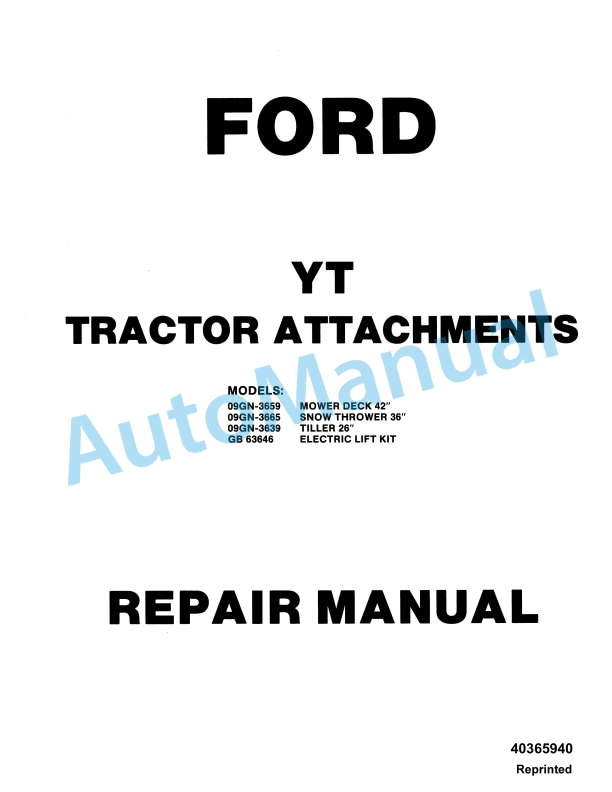 Ford New Holland 09GN-3659, 09GN-3665, 09GN-3639, GB63646 YT Tractor Attachment Repair Manual 40365940