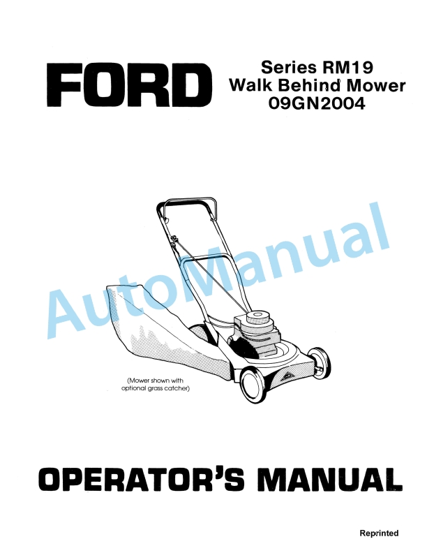 Ford New Holland 09GN2004 Series RM19 Walk Behind Mower Operation and Maintenance Manual 42001910