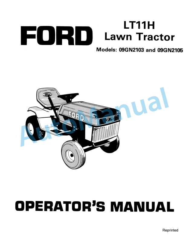 Ford New Holland 09GN2103, 09GN2105 LT11H Lawn Tractor Operation and Maintenance Manual 42001300