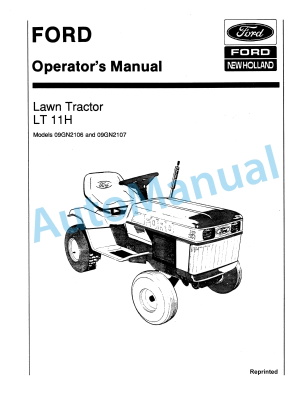 Ford New Holland 09GN2106, 09GN2107 LT11H Lawn Tractor Operation and Maintenance Manual 42001113