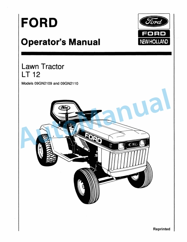 Ford New Holland 09GN2109, 09GN2110 LT 12 Lawn Tractor Operation and Maintenance Manual 42001213