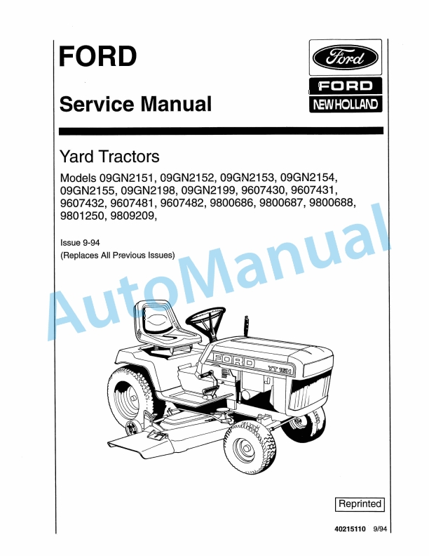 Ford New Holland 09GN2151 - 9809209 Yard Tractor Service Manual 40215110