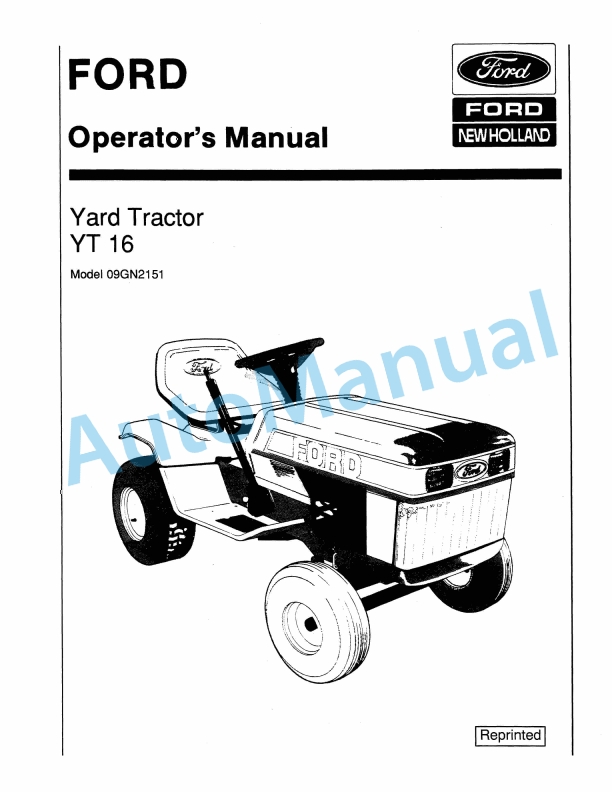 Ford New Holland 09GN2151 YT 16 Yard Tractor Operation and Maintenance Manual 42001610