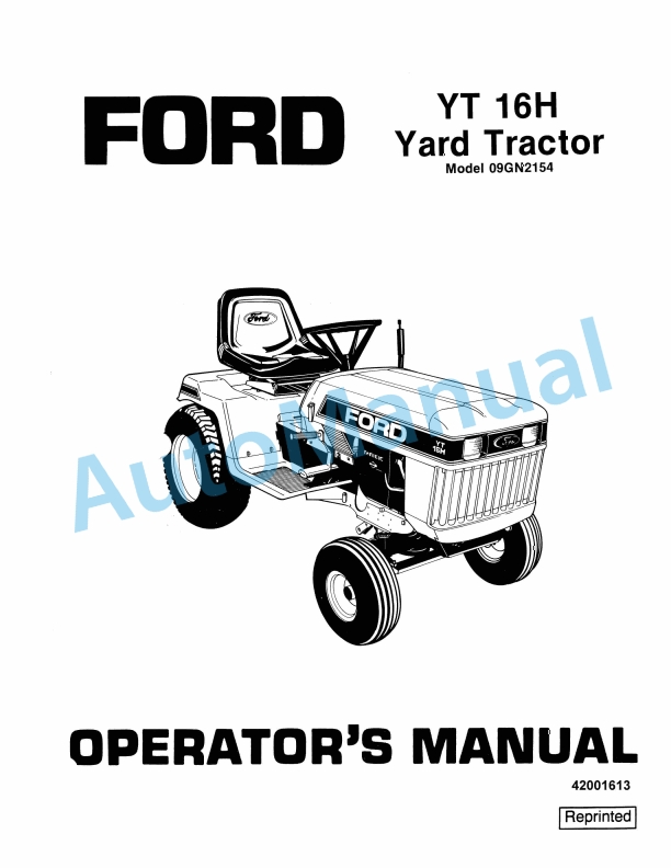 Ford New Holland 09GN2154 YT 16H Yard Tractor Operation and Maintenance Manual 42001613