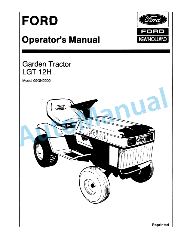 Ford New Holland 09GN2202 LGT 12H Garden Tractor Operation and Maintenance Manual 42001211