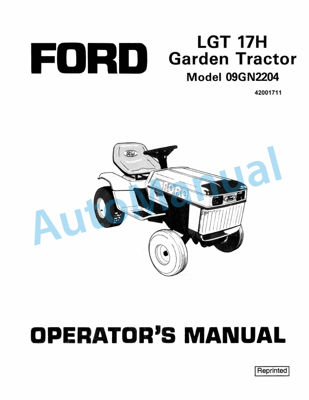 Ford New Holland 09GN2204 LGT 17H Garden Tractor Operation and Maintenance Manual 42001711