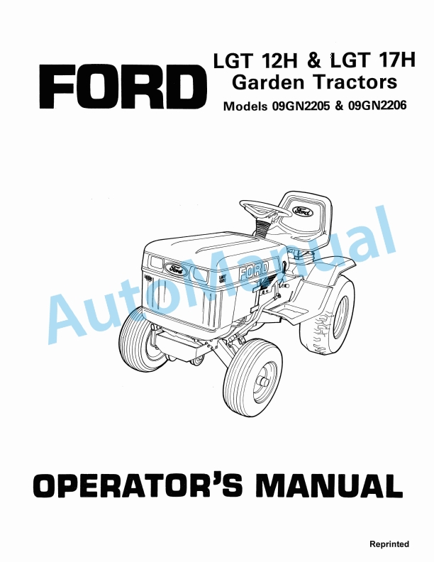 Ford New Holland 09GN2205 LGT 12H, 09GN2206 LGT 17H Garden Tractor Operation and Maintenance Manual 42001220