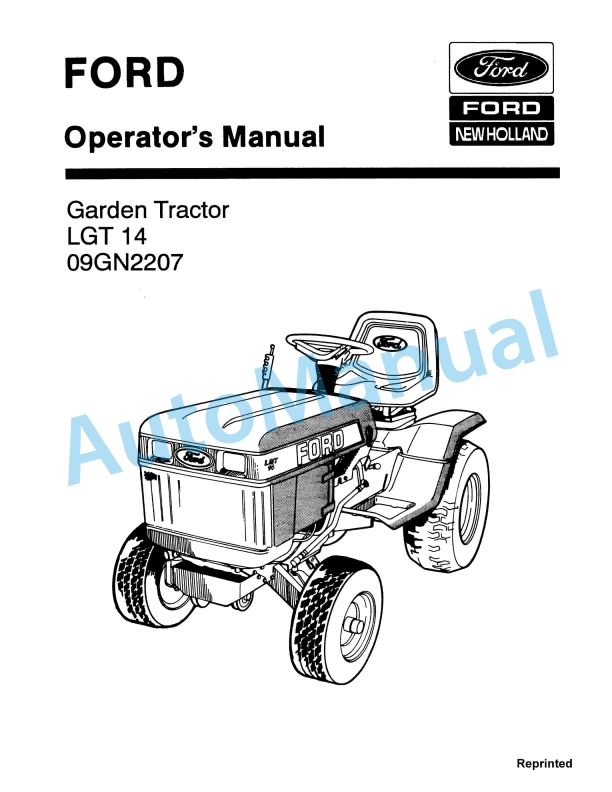 Ford New Holland 09GN2207 LGT 14 Garden Tractor Operation and Maintenance Manual 42001410