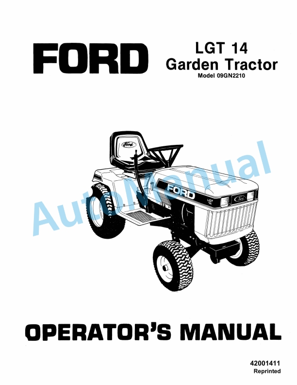 Ford New Holland 09GN2210 LGT 14 Garden Tractor Operation and Maintenance Manual 42001411